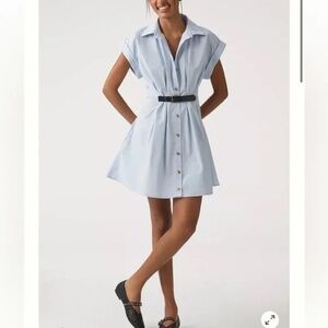 By Anthropologie Short-Sleeve Belted Shirt Dress Blue XXS Brand New condition!